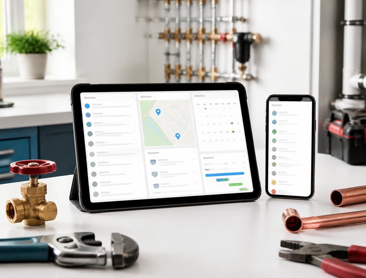 FIKS. Pro App und CRM-Dashboard auf Tablet und Smartphone