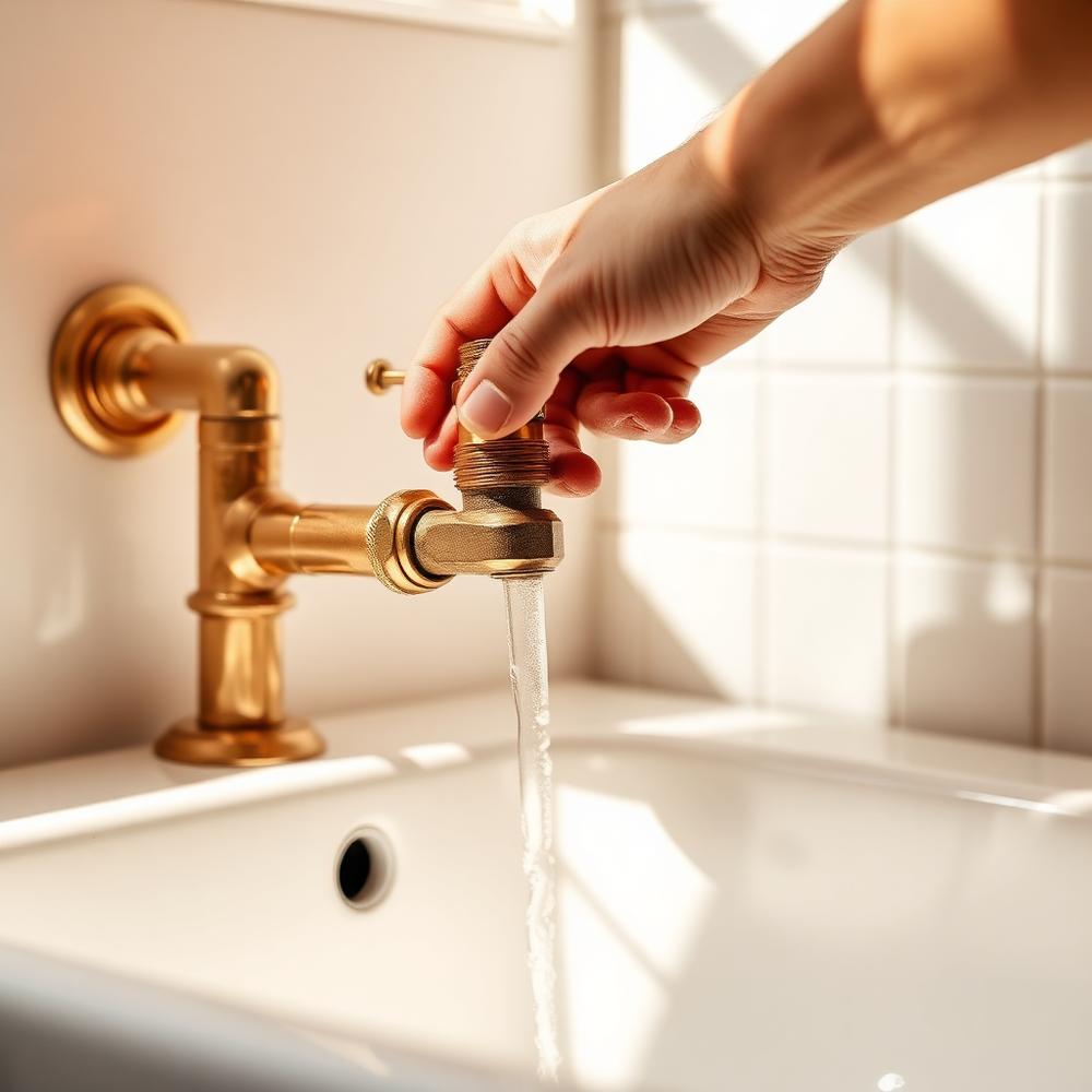 Sanitärinstallateur montiert Wasserleitungen unter einem Waschbecken